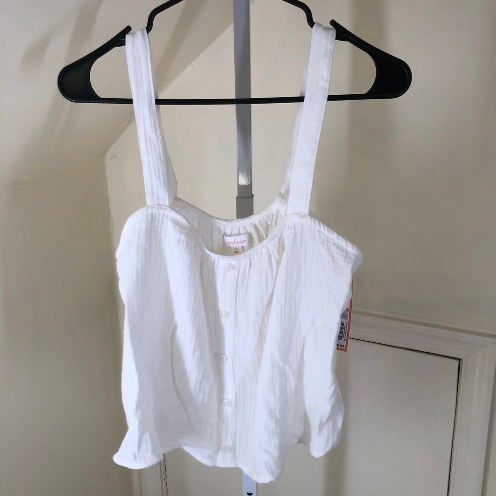 Colsie NWT Women's Cream White Textured Cotton Flowy Button Down Tank Top M